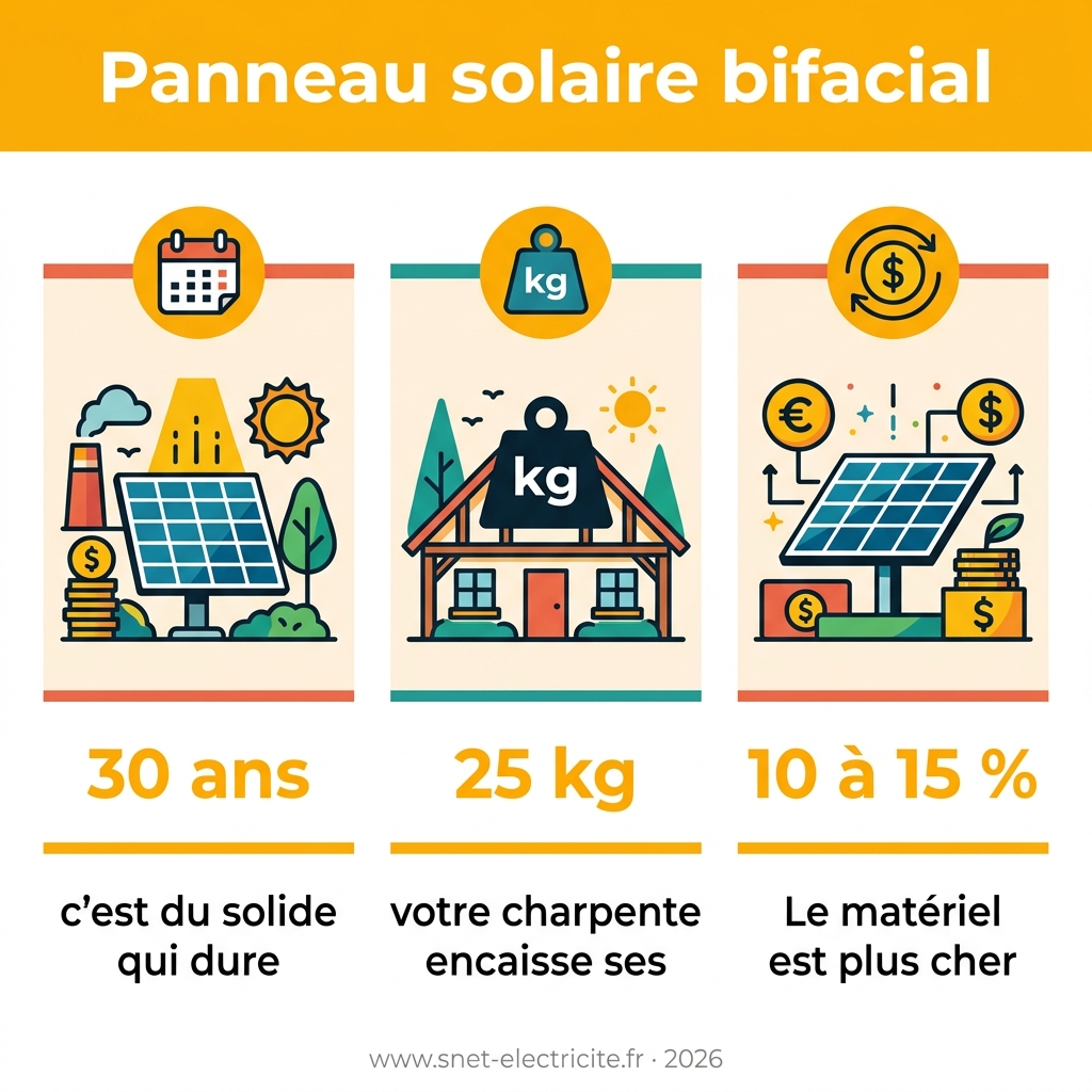 Infographie — panneau solaire bifacial